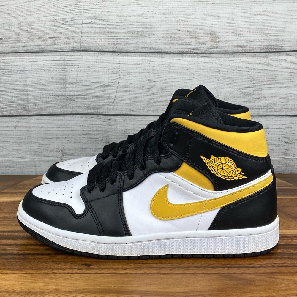 Nike Air Jordan 1 Mid White Pollen Black Mens Sneaker 554724-177 Shoe Size 8.5